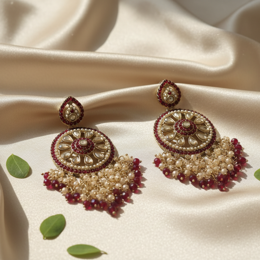 Aarohi Kundan Earrings (Wine)