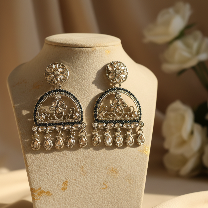 Mahi Kundan Earrings (Dark-blue)