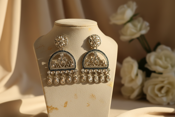 Mahi Kundan Earrings (Dark-blue)