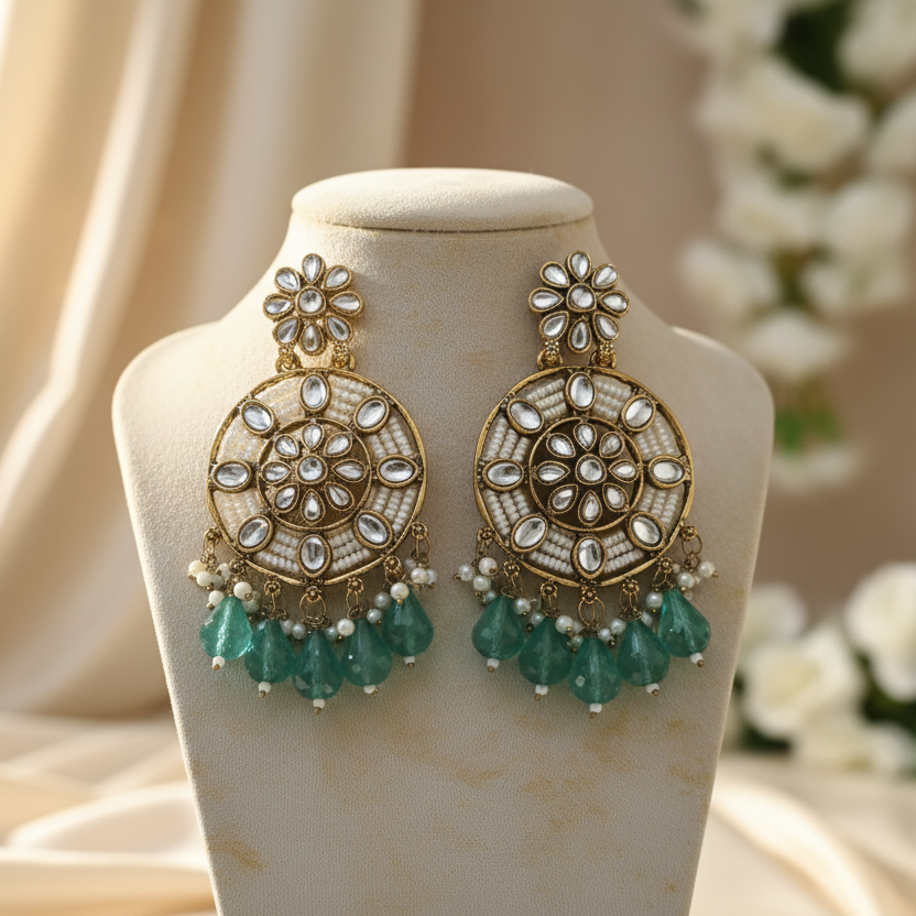 Siya Kundan Earrings (Sea Green)