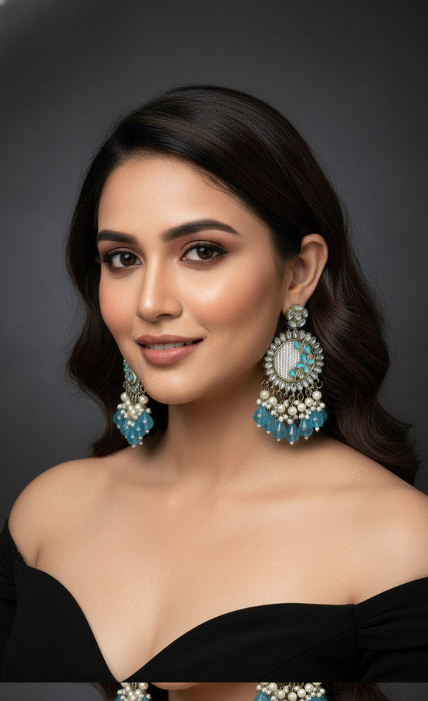 Kavya Kundan Earrings (Blue)
