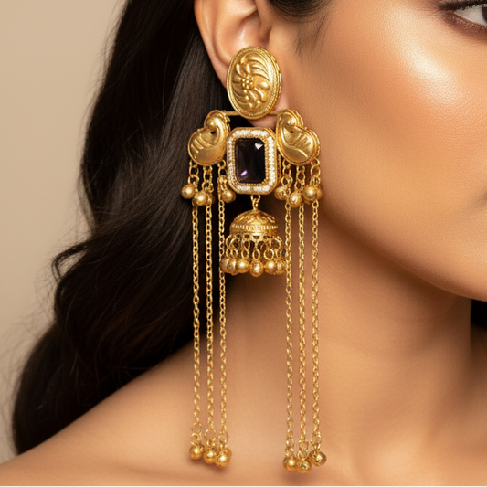 Mayur Kashmiri Earrings (Purple)