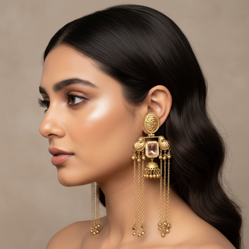 Mayur Kashmiri Earrings (Pink)