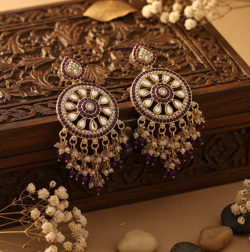 Aarohi Kundan Earrings (Purple)