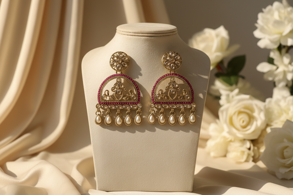 Mahi Kundan Earrings (Pink)