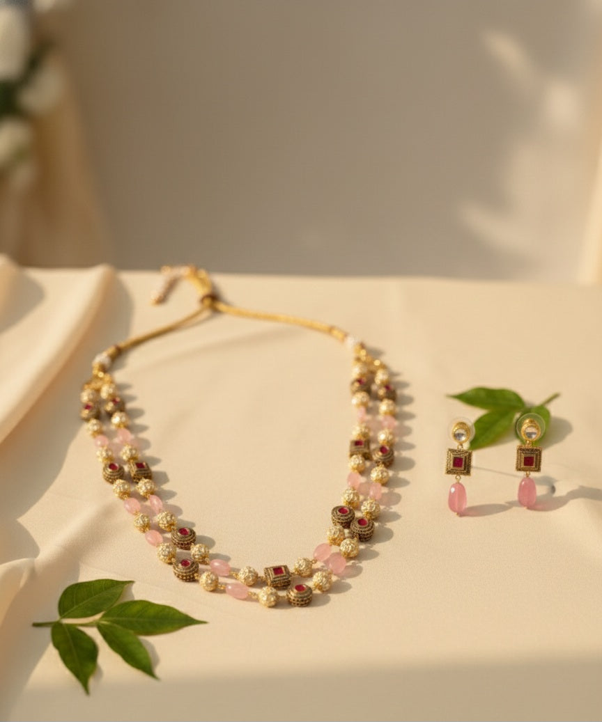 Two Tier Maharani Mala (Pink)