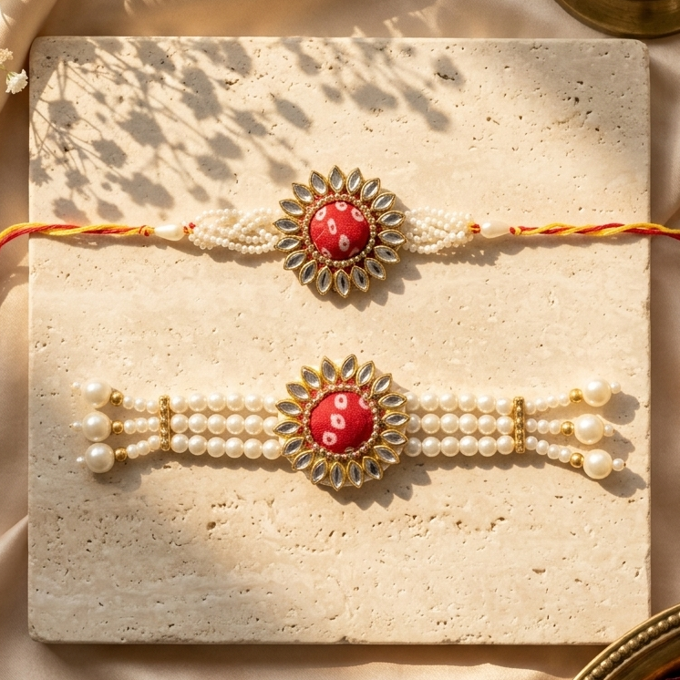 Red Rakhi and Lumba Set