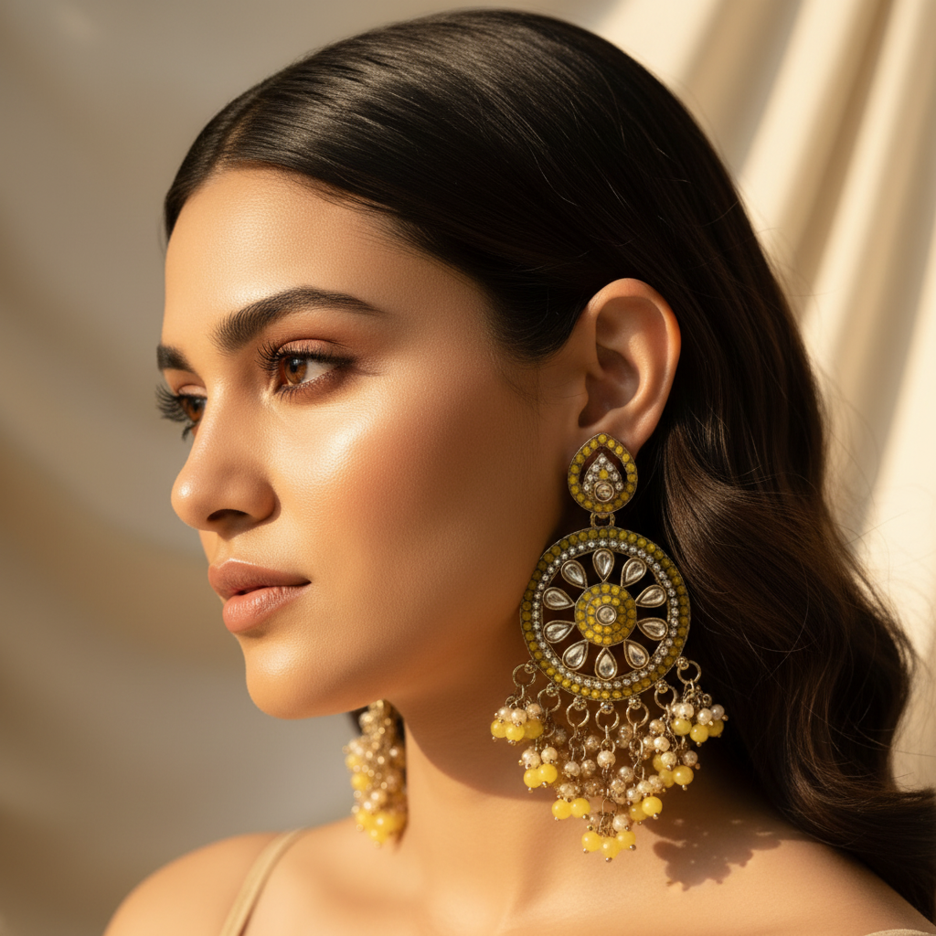 Aarohi Kundan Earrings (Yellow)