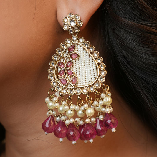 Noori Kundan Earrings (Pink)