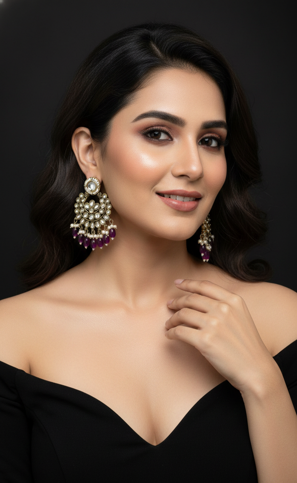 Diya Kundan Earrings (Purple)