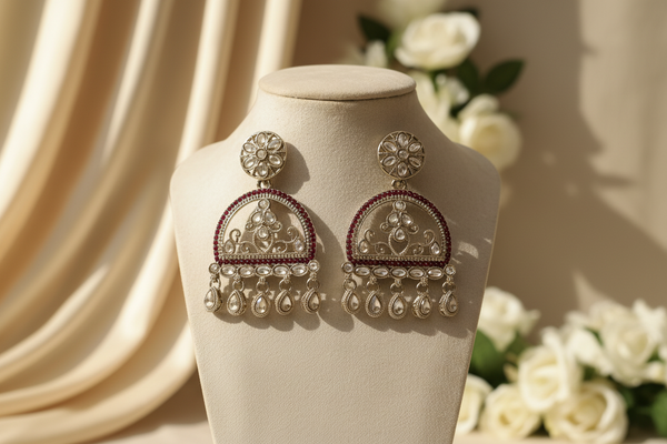 Mahi Kundan Earrings (Wine)