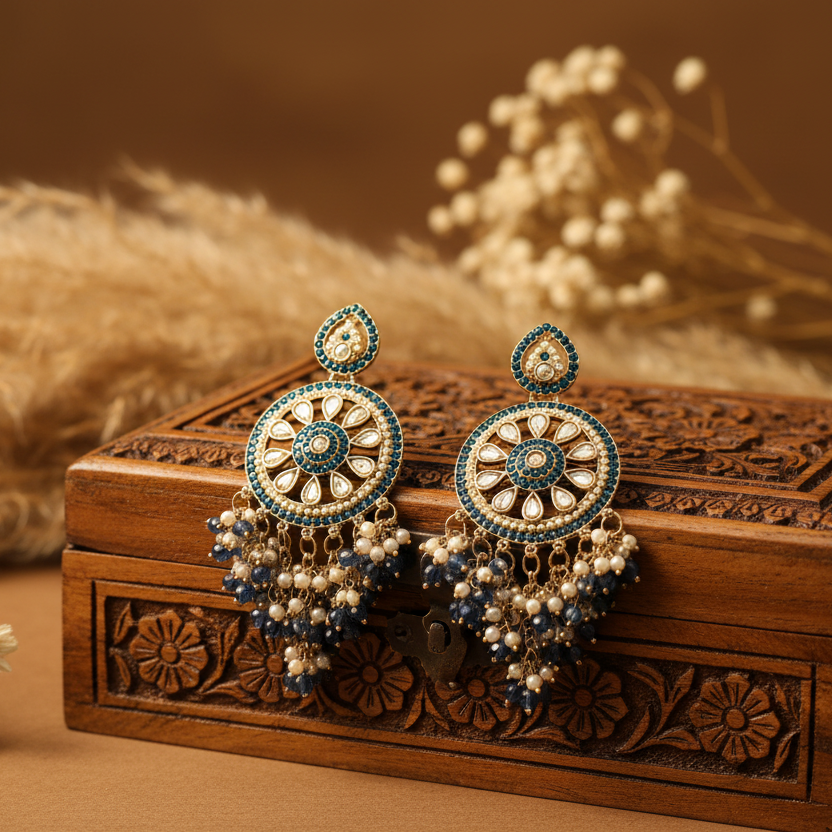 Aarohi Kundan Earrings (Royal blue)