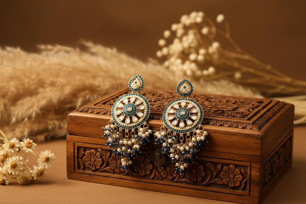 Aarohi Kundan Earrings (Royal blue)