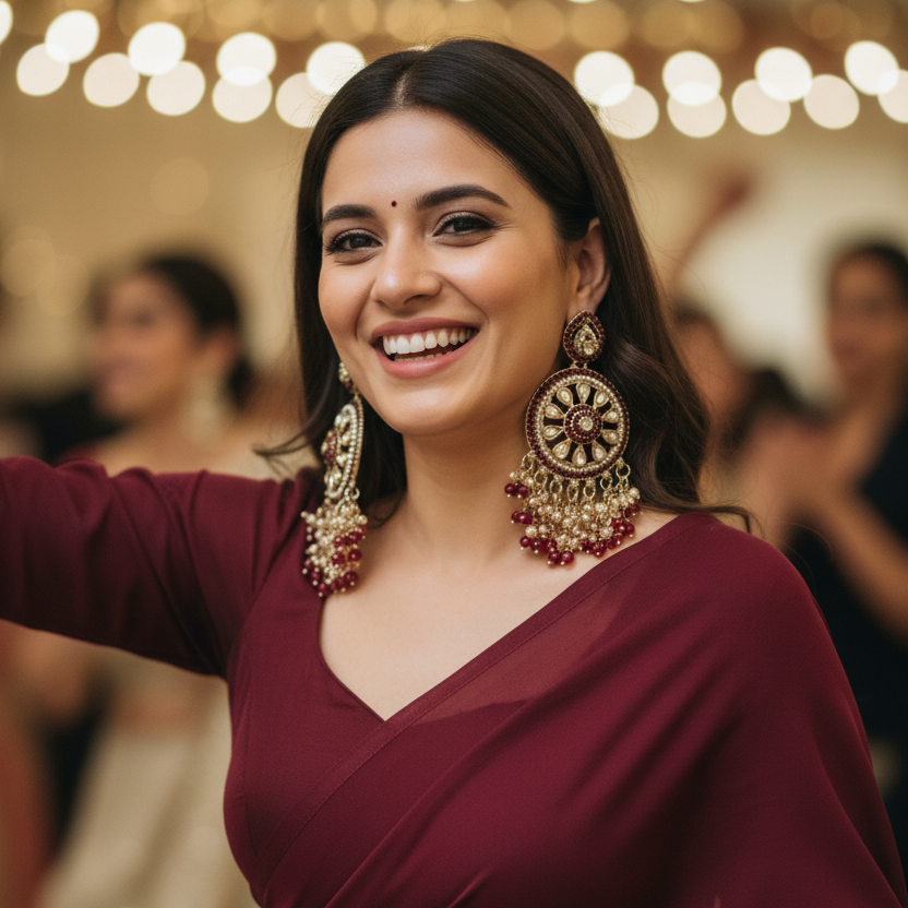 Aarohi Kundan Earrings (Wine)