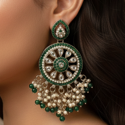 Aarohi Kundan Earrings (Green)