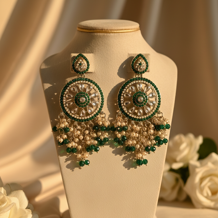 Aarohi Kundan Earrings (Green)