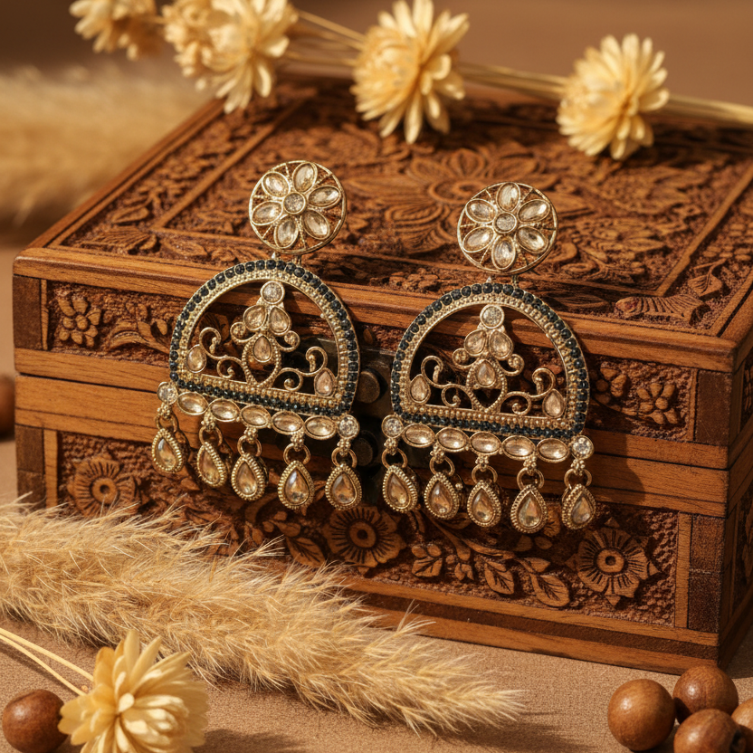 Mahi Kundan Earrings (Green)