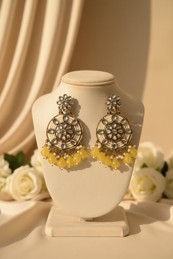 Siya Kundan Earrings (Yellow)