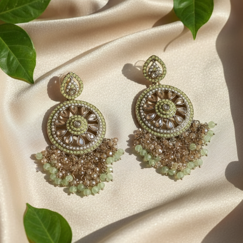 Aarohi Kundan Earrings (Light-Green)