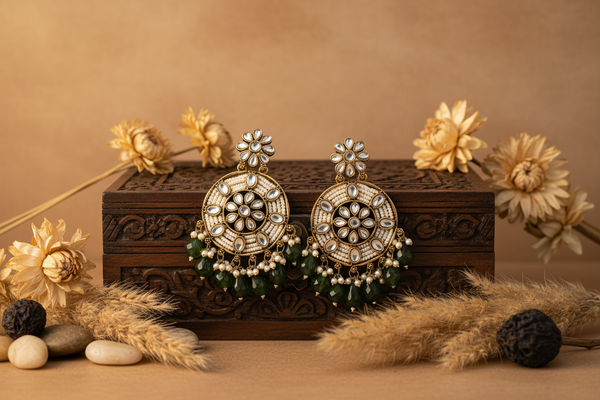 Siya Kundan Earrings (Olive Green)