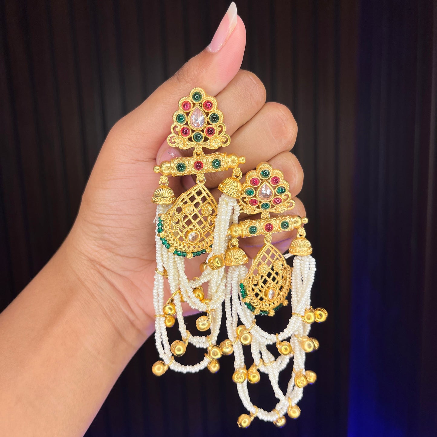Meher Kashmiri Earrings (Pink-Green)