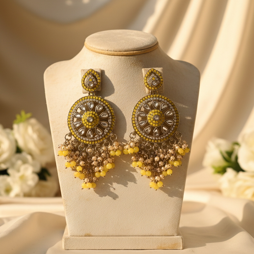 Aarohi Kundan Earrings (Yellow)