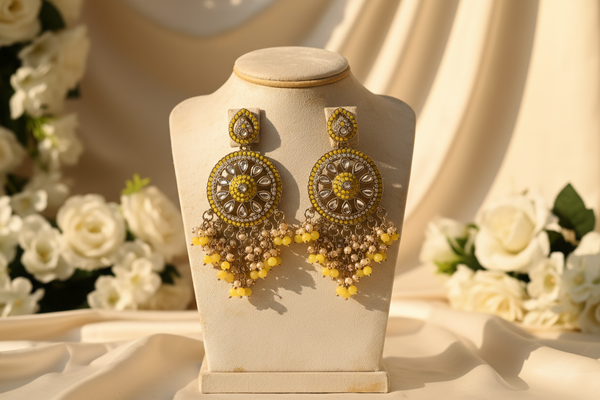 Aarohi Kundan Earrings (Yellow)