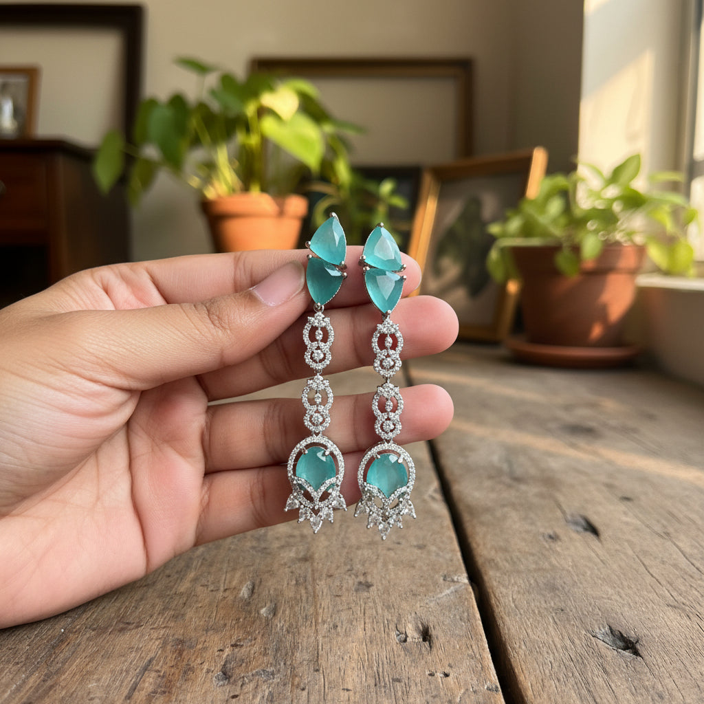 Celeste AD Earrings (Mint Green)