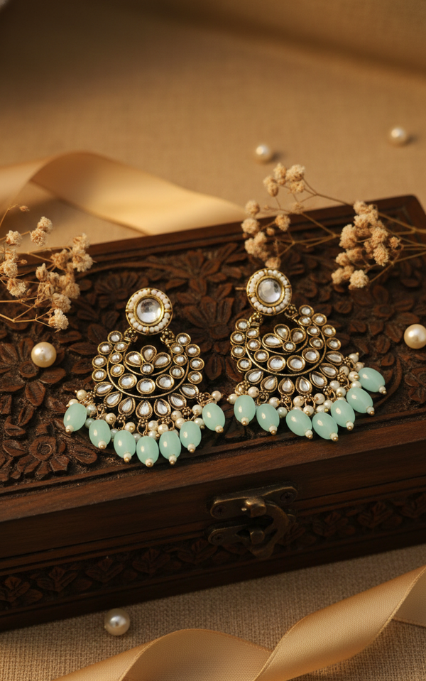 Diya Kundan Earrings (Blue)
