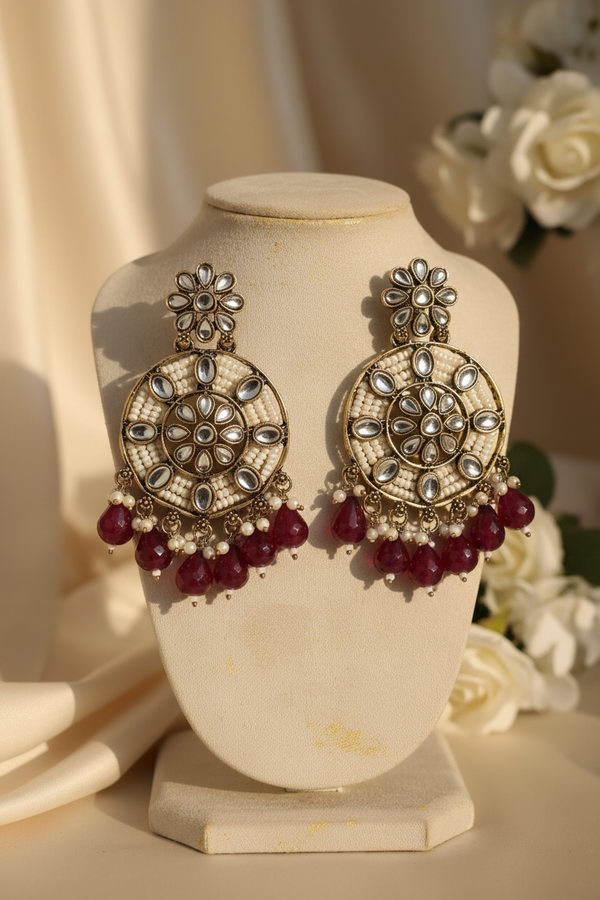 Siya Kundan Earrings (Wine)
