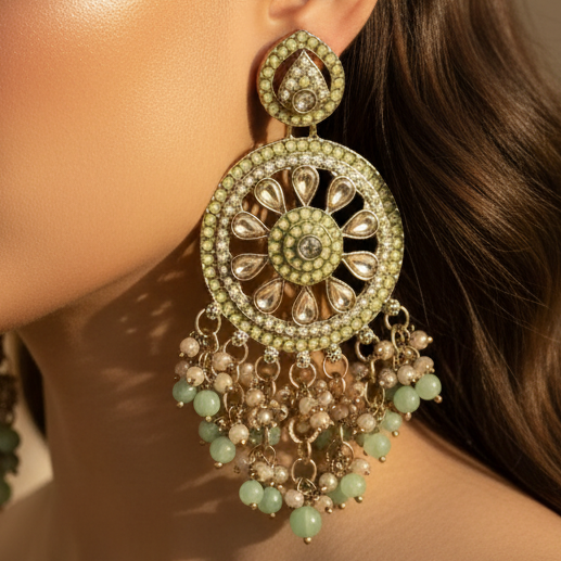 Aarohi Kundan Earrings (Light-Green)