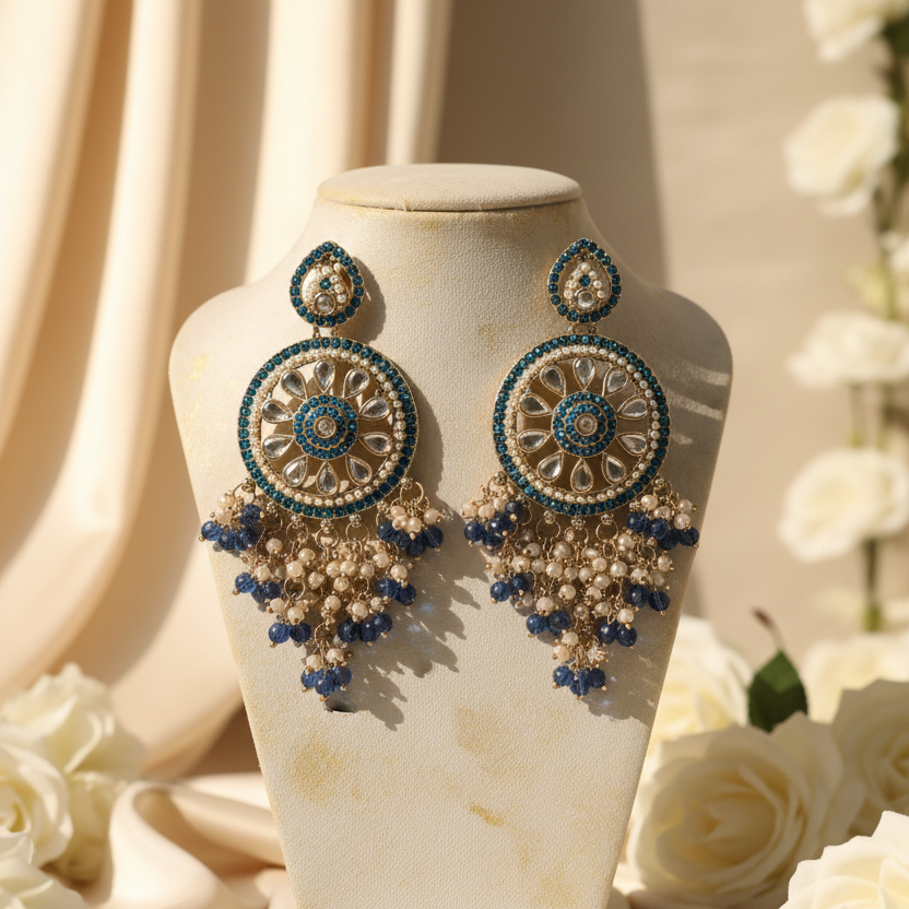 Aarohi Kundan Earrings (Royal blue)