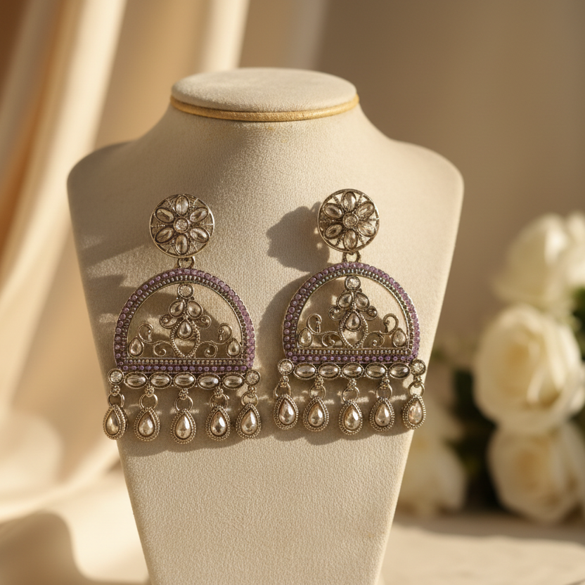 Mahi Kundan Earrings (Light-Purple)