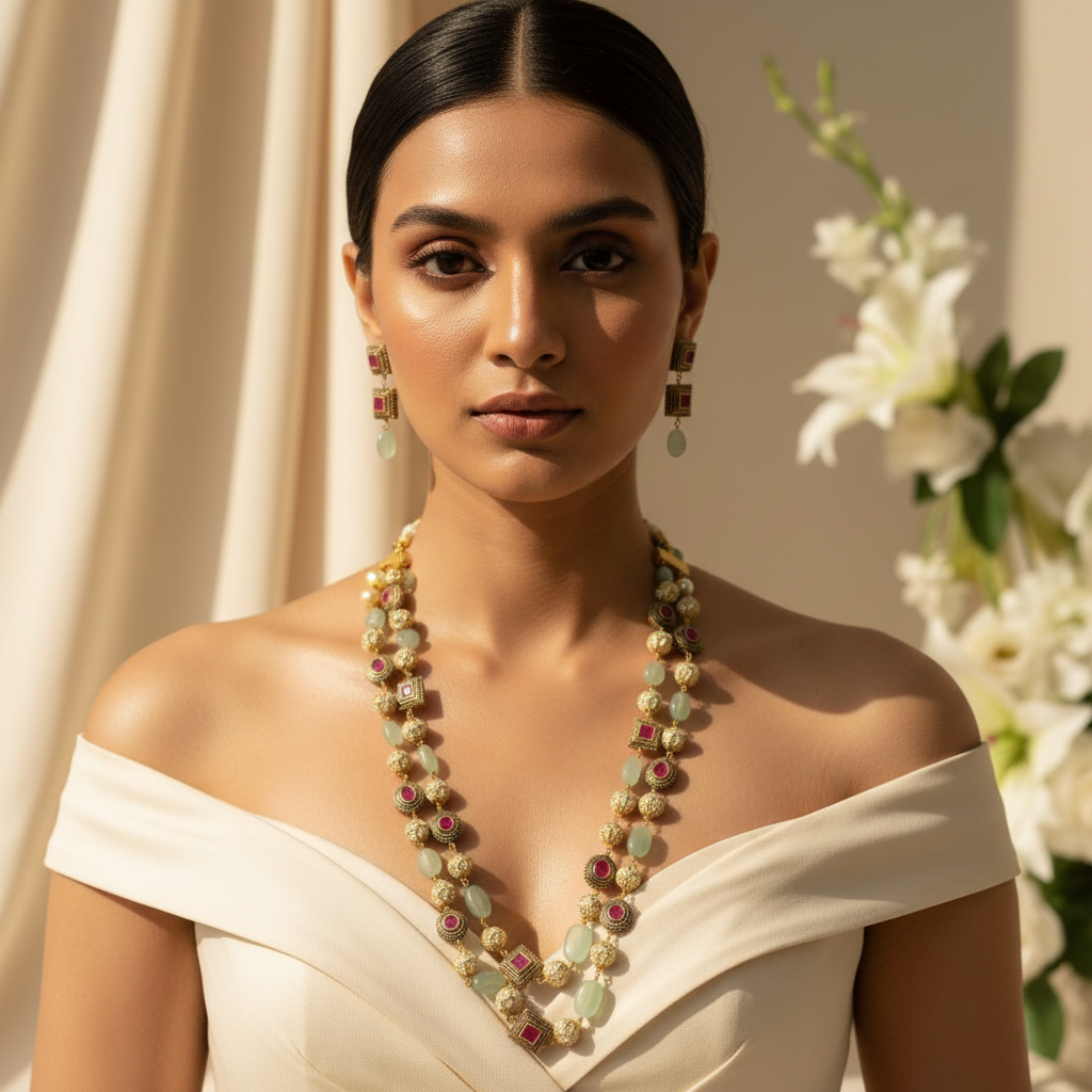 Two Tier Maharani Mala (Mint green)