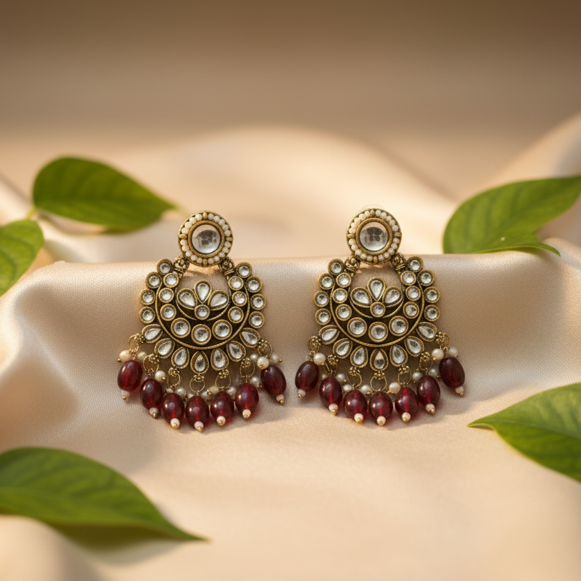 Diya Kundan Earrings (wine)