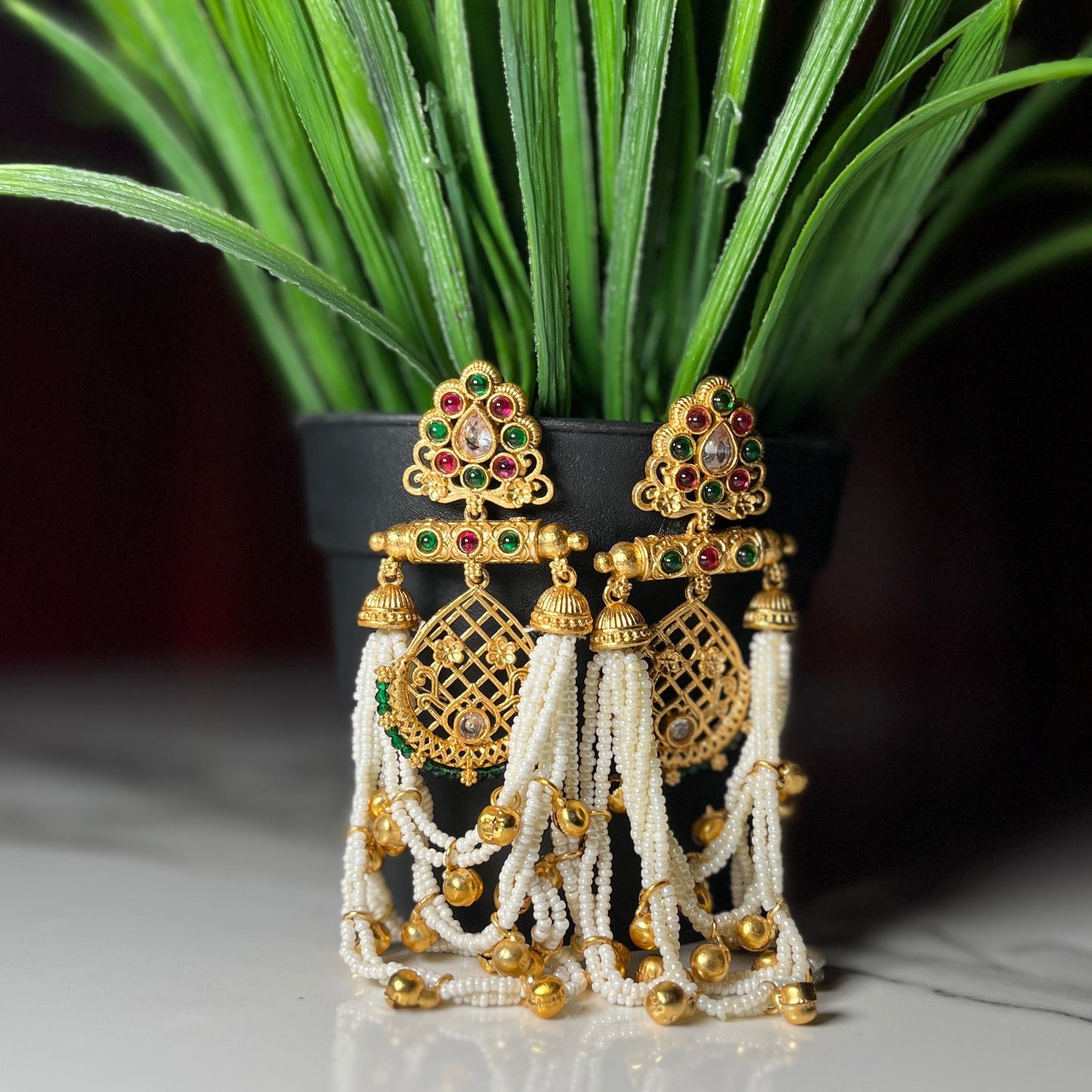 Meher Kashmiri Earrings (Pink-Green)