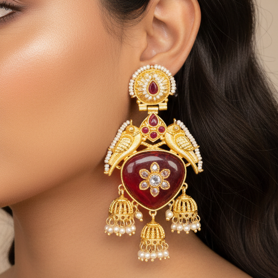 Riya Kashmiri Earrings (Wine)