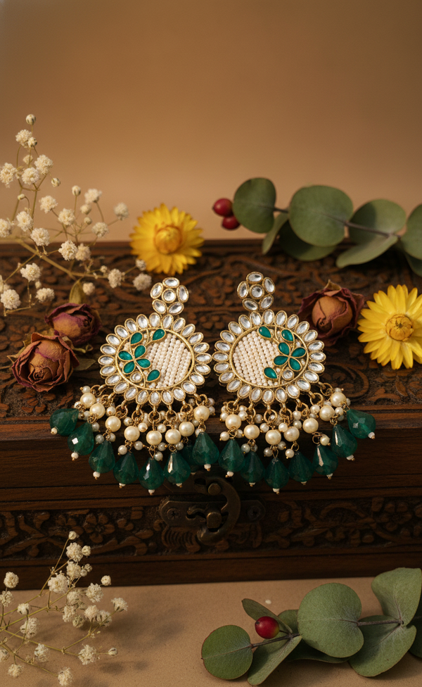 Kavya Kundan Earrings (Green)