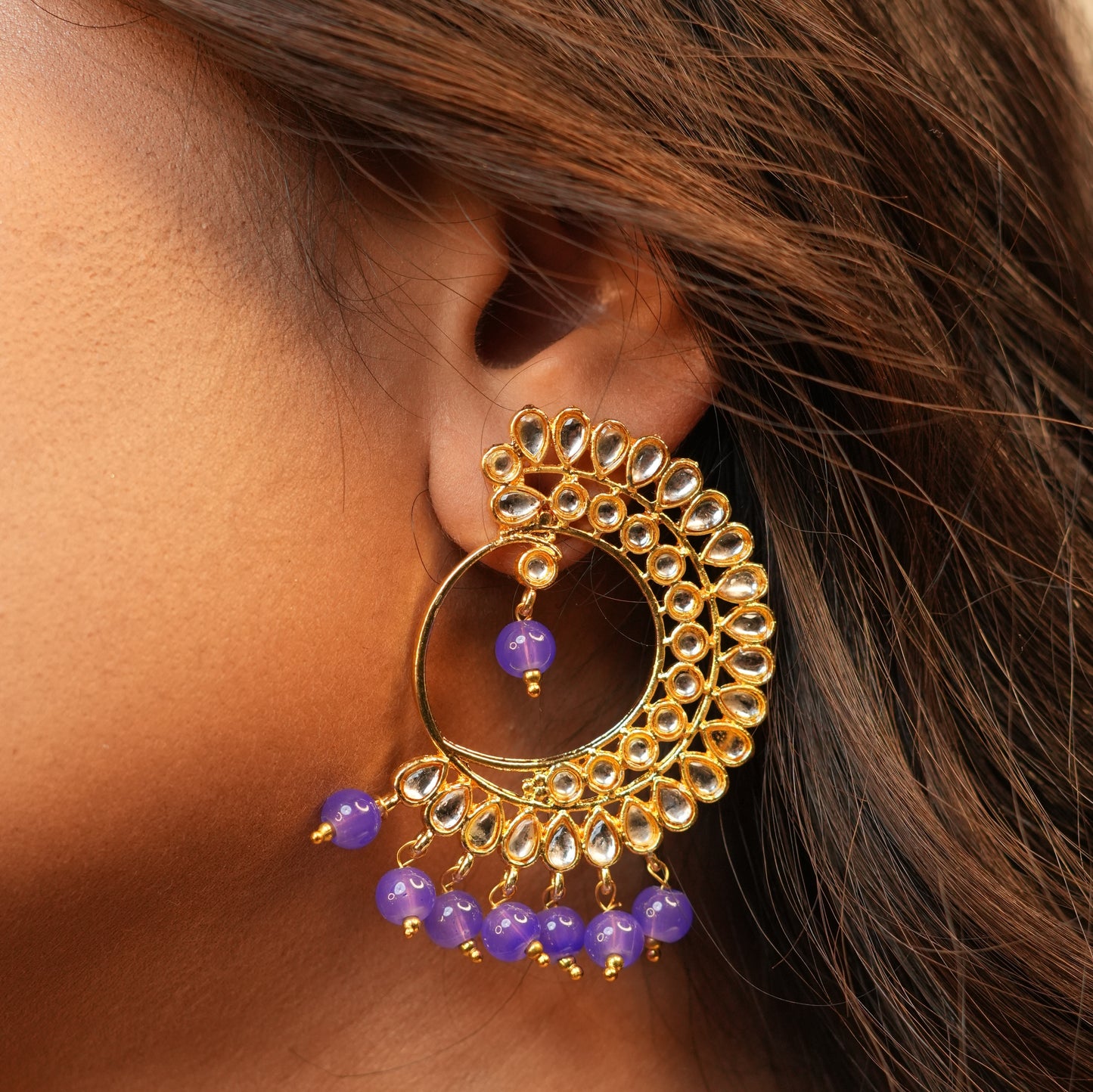 Mohini Kundan Earrings (Purple)