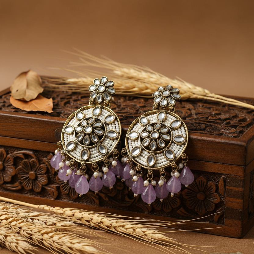 Siya Kundan Earrings (Purple)