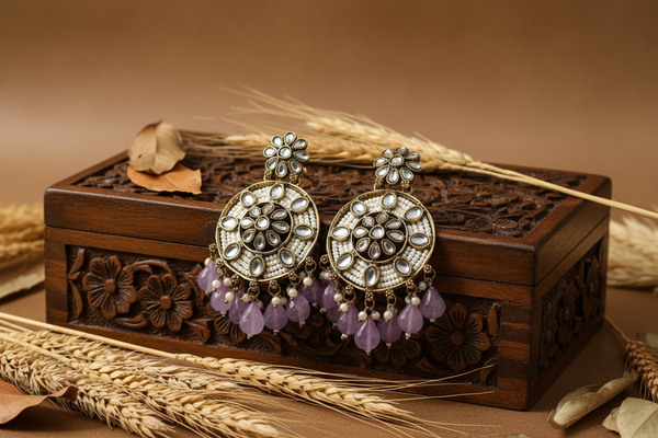 Siya Kundan Earrings (Purple)