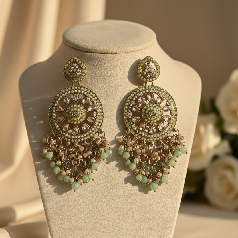 Aarohi Kundan Earrings (Light-Green)