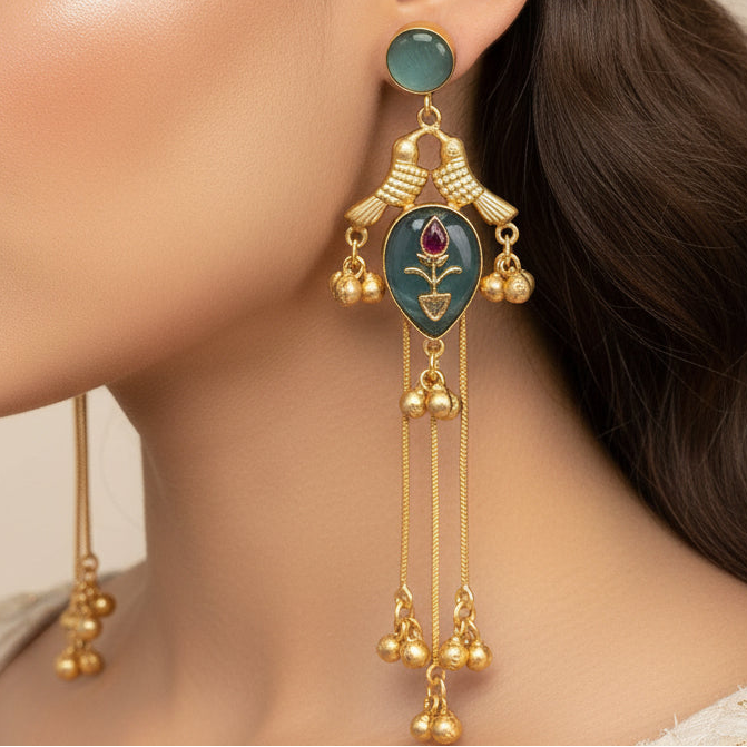 Gulnaar Kashmiri Earrings (Sea Blue)