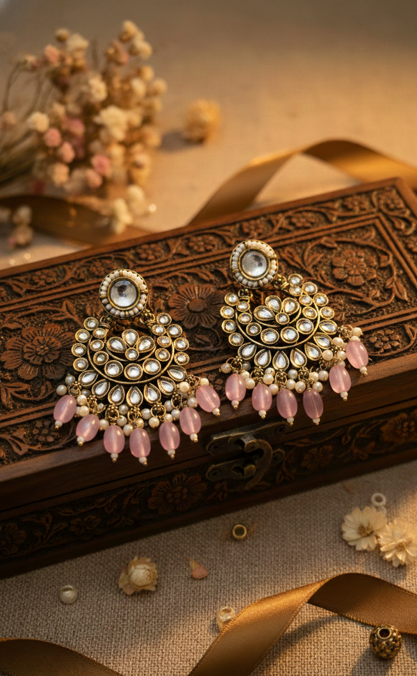 Diya Kundan Earrings (Pink)