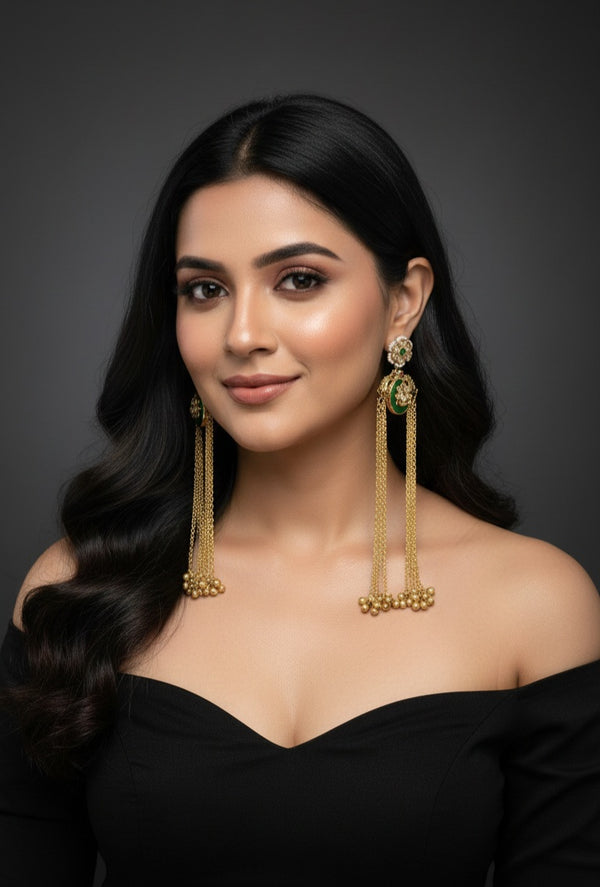 Nyra Kashmiri Earrings (Dark Green)