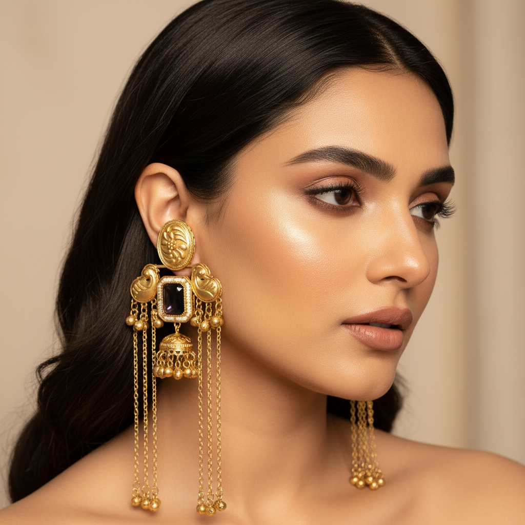 Mayur Kashmiri Earrings (Purple)