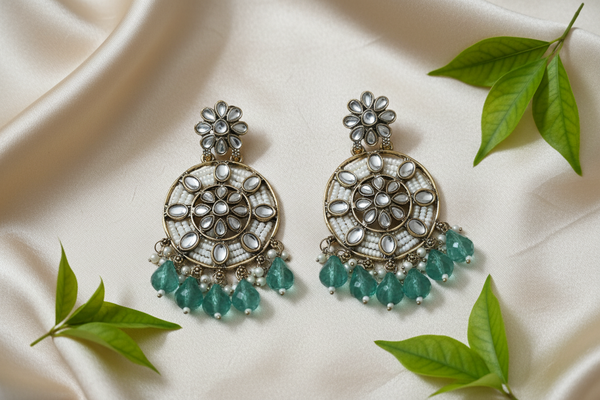 Siya Kundan Earrings (Sea Green)