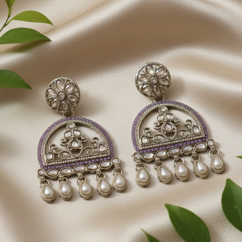 Mahi Kundan Earrings (Light-Purple)