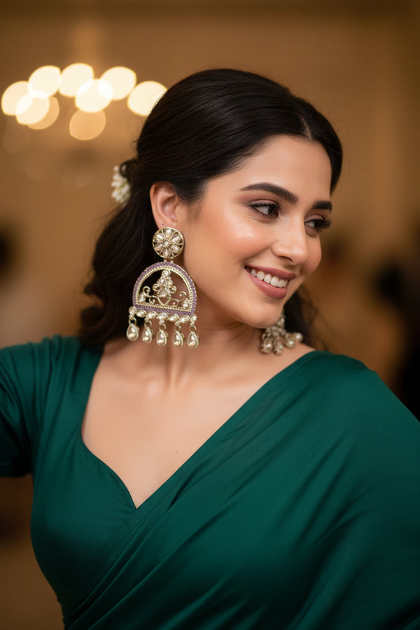 Mahi Kundan Earrings (Light-Purple)