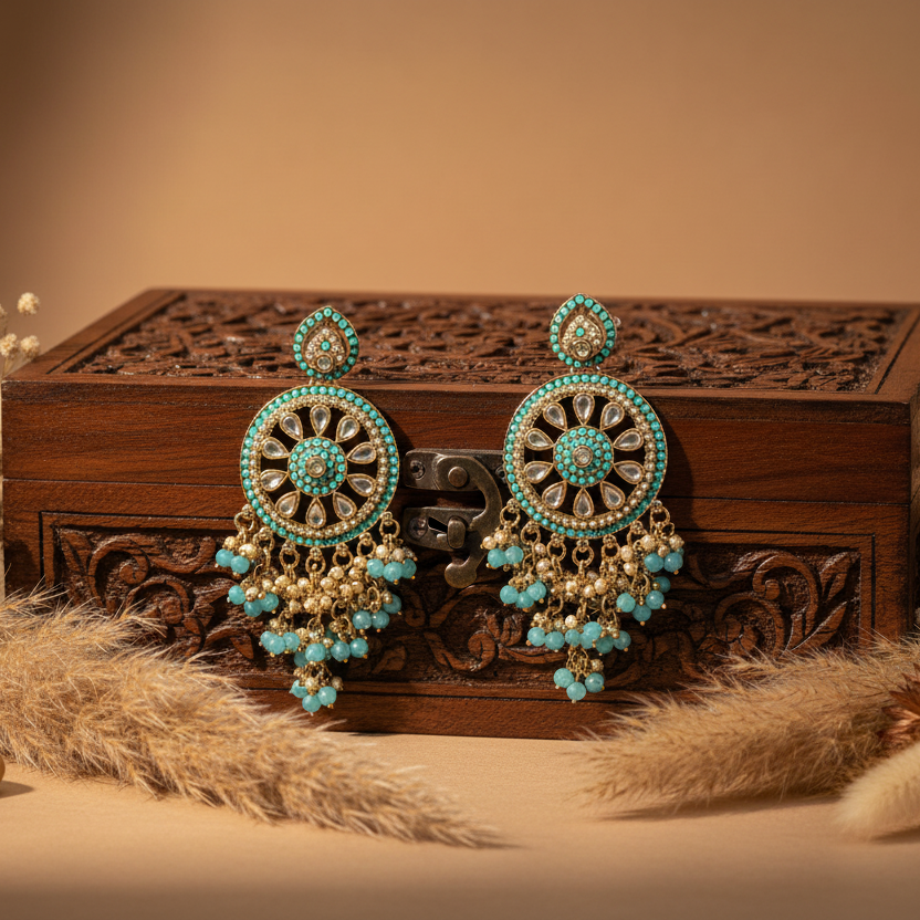 Aarohi Kundan Earrings (Light-Blue)